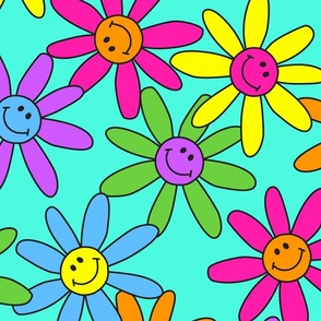 jumbo psychedelic smiley face daisies