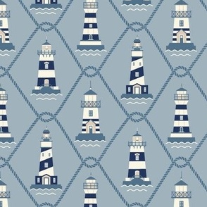 (S) Lighthouses and fishing net Coastal Chic blue gray classic blue