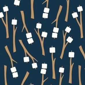 Marshmallows on a stick - camping s'mores - navy - LAD23