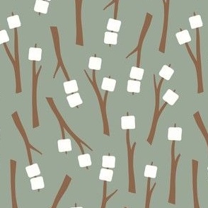 Marshmallows on a stick - camping s'mores - sage - LAD23