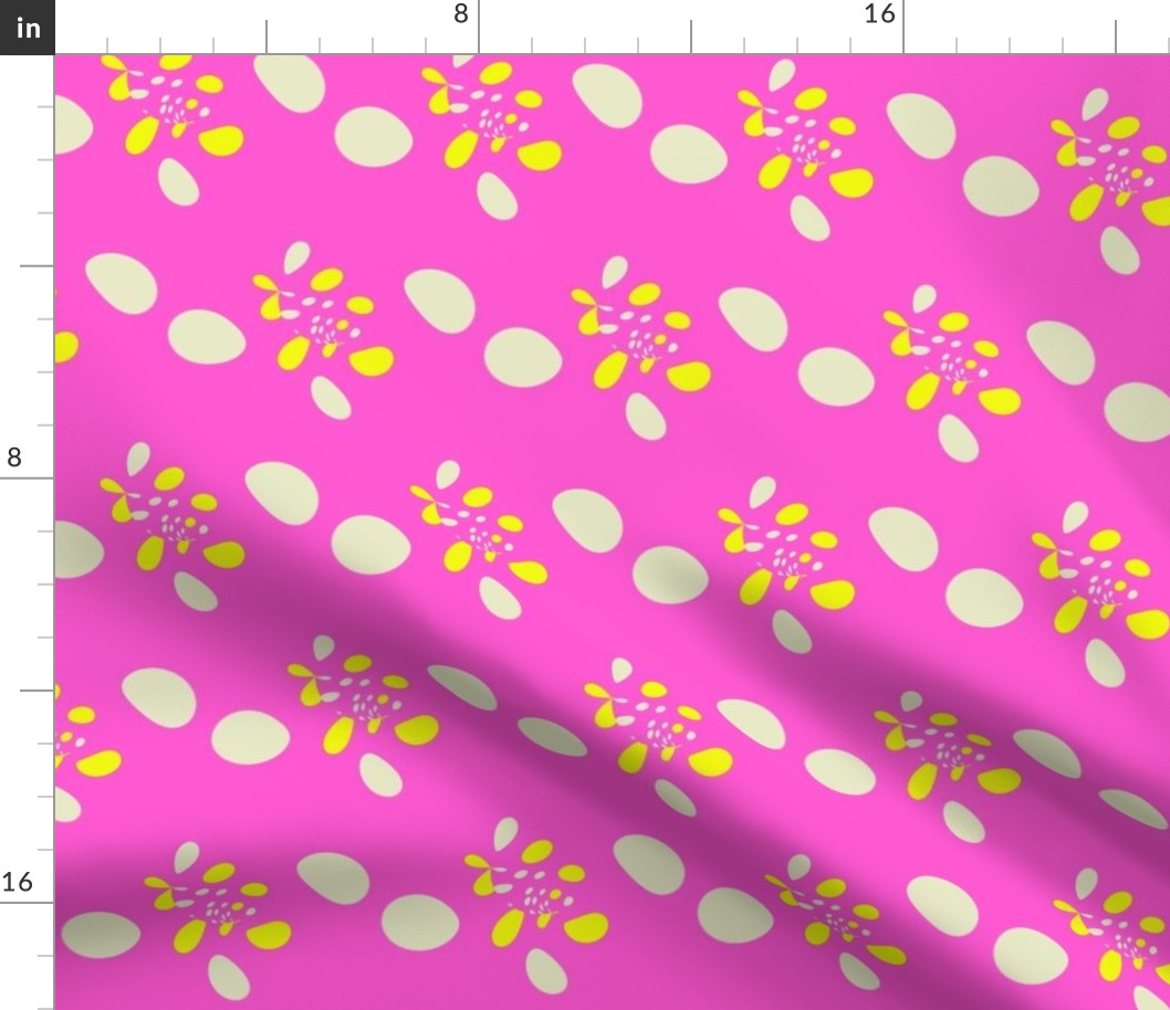 Romatic art dots design pink yellow and white fabric pattern design 