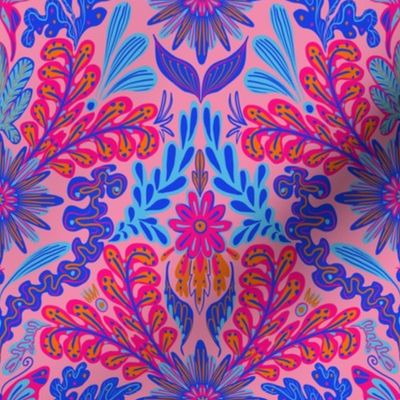 Bright garden print in pink and blue by rysunki_malunki