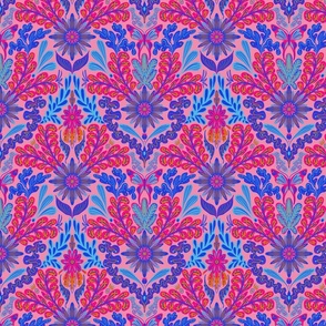 Bright garden print in pink and blue by rysunki_malunki