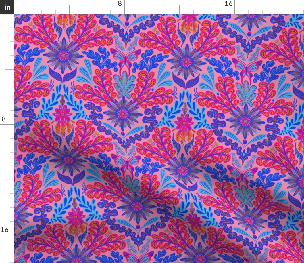 Bright garden print in pink and blue by rysunki_malunki