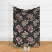 Jumbo - Celeste Peony Blooms - Charcoal - Freckles - Moody Watercolour Florals