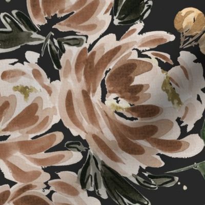 Jumbo - Celeste Peony Blooms - Charcoal - Freckles - Moody Watercolour Florals