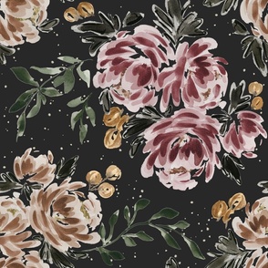 Jumbo - Celeste Peony Blooms - Charcoal - Freckles - Moody Watercolour Florals