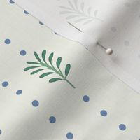 Dotted Vines and Leaves – Blue Dots on Cream Wallpaper – New 