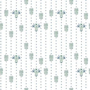 Dotted Vines and Leaves – Blue Dotson White Wallpaper – New 
