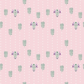 Dotted Vines and Leaves – Pink/Pink Wallpaper – New 