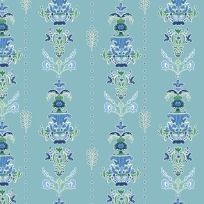 Striped Floral Serenade –French Blue Wallpaper – New