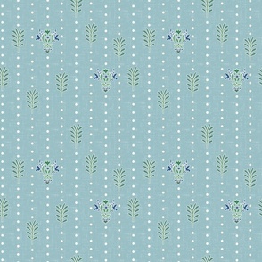 Dotted Vines and Leaves – French Blue Linen Wallpaper – New 