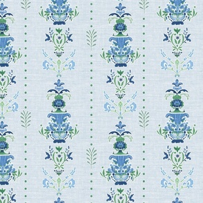 Striped Floral Serenade – Pale Blue Grasscloth-Linen  Wallpaper – New