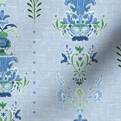 Striped Floral Serenade – Periwinkle Linen Wallpaper