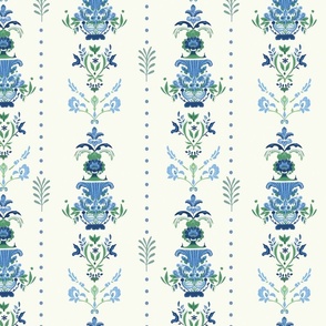 Striped Floral Serenade – Pale Cream Wallpaper – New