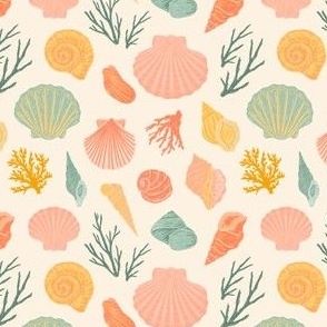 Sea Shells by the Seashore - Small - Rhythm of the Tides - Shells, Seashells, Plants, Seaweed, Coral, Coastal, Pink, Blue