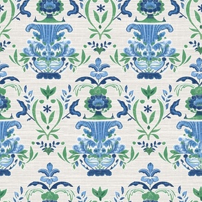 Sarah's Petal Damask -   Agreeable Gray Grasscloth-Linen  Wallpaper - New