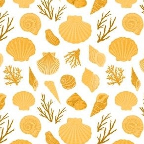 Sea Shells by the Seashore - Small - Rhythm of the Tides - Yellow, Mustard, Shells, Seashells, Ocean, Coastal
