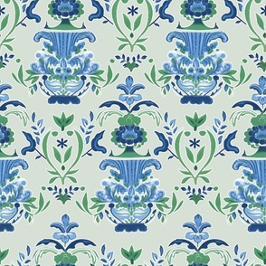 Sarah's Petal Damask - Pistachio Green Wallpaper - New