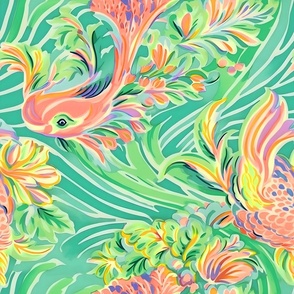  Fin-tastic Flora – Sherbert/Green Wallpaper – New for 2023