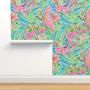 Fin-tastic Flora – Pink/Blue Wallpaper