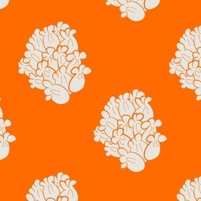 Orange floral popcorn petals cluster sprig large coordinating spot pattern