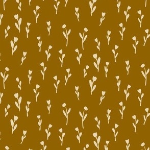 Hand Drawn Wild Woodland Tulips on Goldenrod Yellow | Medium Version | Arts and Crafts Style Pattern of Scattered Blooms