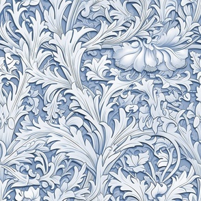 Asheville Acanthus Damask – Blue Wallpaper – New 