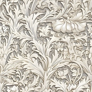 Asheville Acanthus Damask – Cream/Taupe Wallpaper – New 