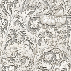 Asheville Acanthus Damask – Cream/Gray Wallpaper – New