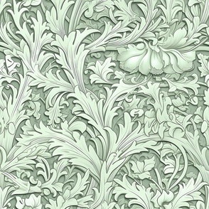 Asheville Acanthus Damask – Pale Moss Wallpaper – New