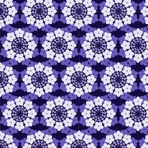 geometric flower kaleidoscope in purple and white