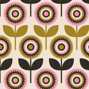 Retro Scandi Flowers - Pink Gold and Black Small