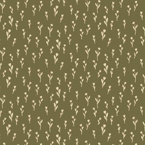 Hand Drawn Wild Woodland Tulips on Sage Green | Small Version | Arts and Crafts Style Pattern of Scattered Blooms