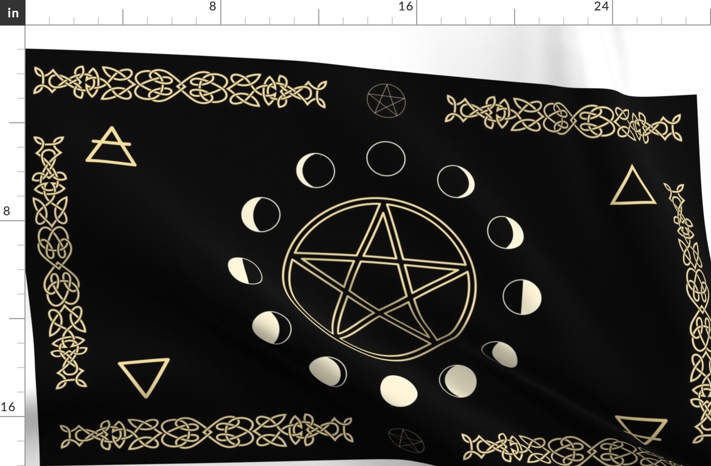 Moon Phases Pentacle and Four Elements Altar Cloth