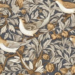 Nite Song - Cream/Gold/Gray on Dk. Gray  Wallpaper - New