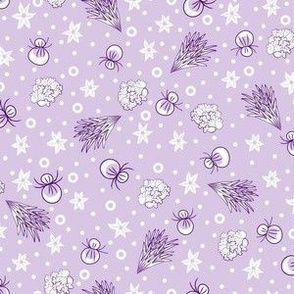 Tossed Whimsy Floral Bunches Purple spot pattern