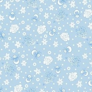 Tossed Whimsy Floral Bunches Blue spot pattern
