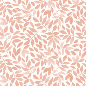 Watercolor Leaves in Teacup Rose (a Peachy Pink) over White