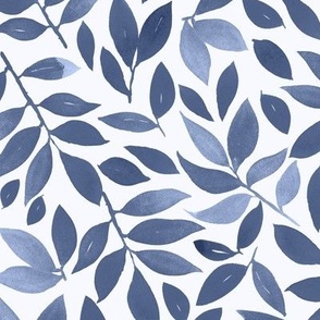 Serene Japandi Watercolor Leaves in Blue Nova