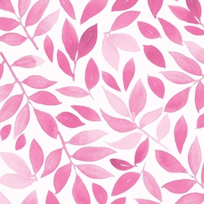 Watercolor Leaves Bright Pink on White