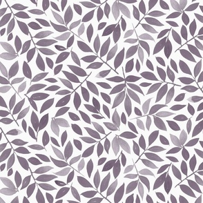 Japandi Watercolor Leaves in Hazy Lilac (a Dark Lavender) on White
