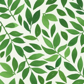 Watercolor Leaves in Original Painted Green on White