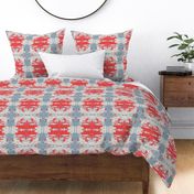 Western Blanket - abstract in red and french blue grey bison