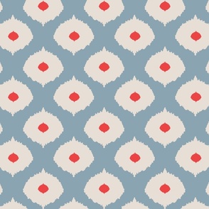 Ikat morrocan eyes -  French blue,  bisque beige  and red