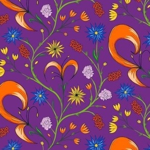 Medium Whimsy Trailing Floral Bouquet bright colours hero pattern purple background