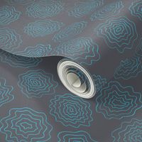 MEDIUM - Wavy circles with multiple layers - pencil line drawing for a serene look - aqua on gunmetal