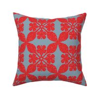 Hibiscus Quilt - French blue and red, coordinate to red bison bedding