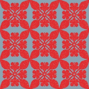 Hibiscus Quilt - French blue and red, coordinate to red bison bedding