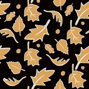 Rustic Seasonal Fall Kraft Gold Leaves on  Black